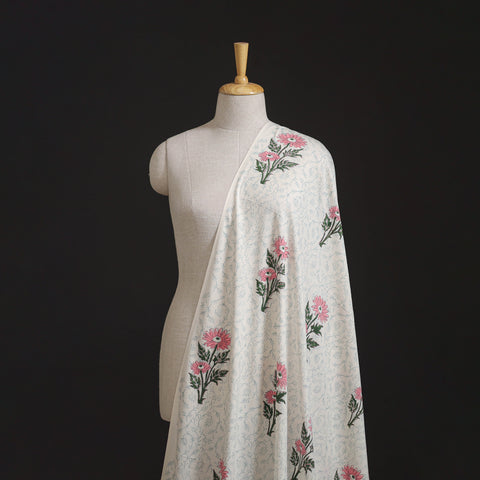 Floral Hand Block Sanganeri Print Linen Fabric 04