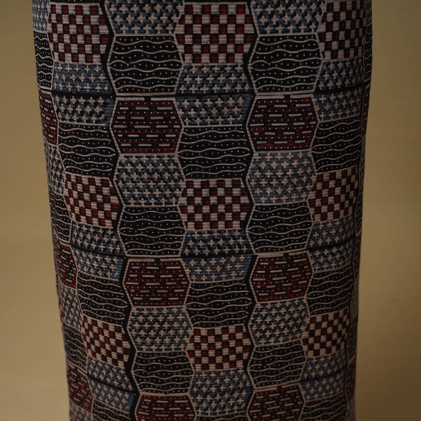 Ajrakh Hand Block Print Maheshwari Silk 2pc Unstitched Dress Material: Kurta with Dupatta 11