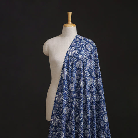 Floral Hand Block Sanganeri Print Linen Fabric 02