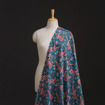 Floral Hand Block Sanganeri Print Linen Fabric 01