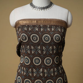 Ajrakh Hand Block Print Maheshwari Silk 2pc Unstitched Dress Material: Kurta with Dupatta 13