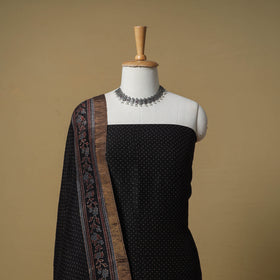 Ajrakh Hand Block Print Maheshwari Silk 2pc Unstitched Dress Material: Kurta with Dupatta 14