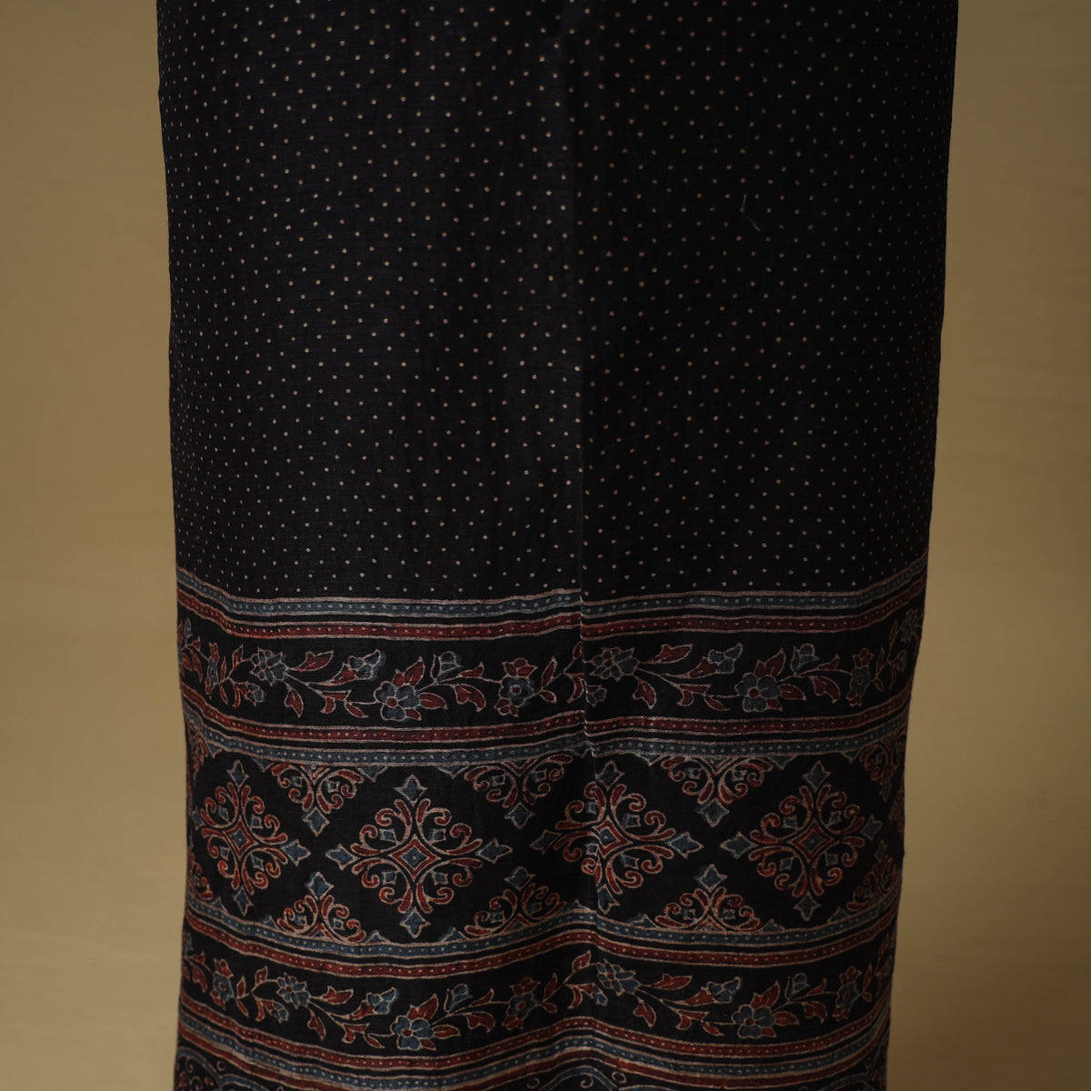 Ajrakh Hand Block Print Maheshwari Silk 2pc Unstitched Dress Material: Kurta with Dupatta 14