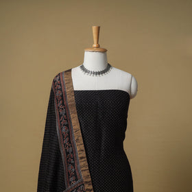 Ajrakh Hand Block Print Maheshwari Silk 2pc Unstitched Dress Material: Kurta with Dupatta 15