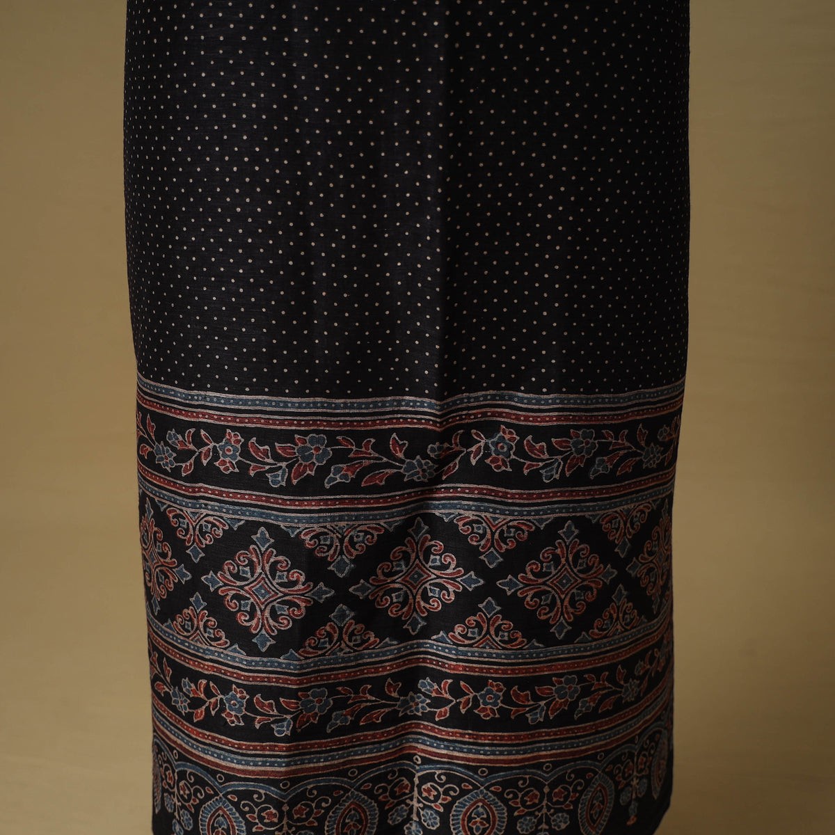 Ajrakh Hand Block Print Maheshwari Silk 2pc Unstitched Dress Material: Kurta with Dupatta 15