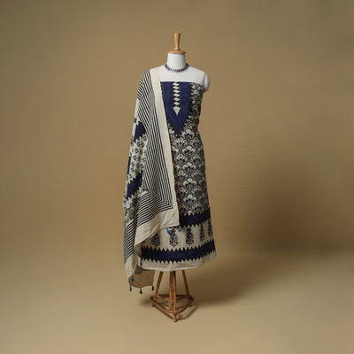 Ajrakh Hand Block Print Kala Cotton Unstitched Dress Material: Kurta with Dupatta 16