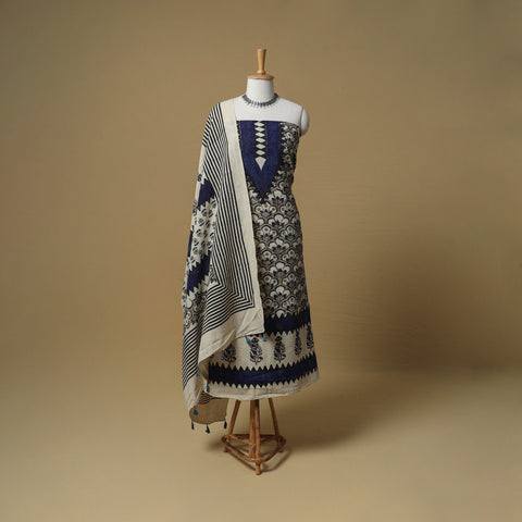 Ajrakh Hand Block Print Kala Cotton Unstitched Dress Material: Kurta with Dupatta 16