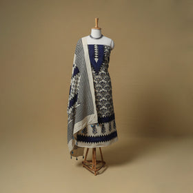 Ajrakh Hand Block Print Kala Cotton Unstitched Dress Material: Kurta with Dupatta 16