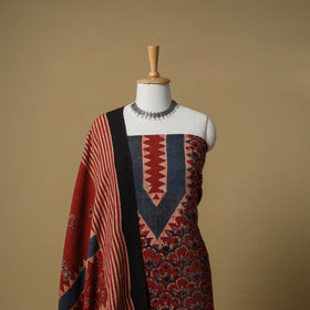 Ajrakh Hand Block Print Kala Cotton Unstitched Dress Material: Kurta with Dupatta 17