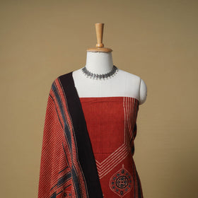 Ajrakh Hand Block Print Kala Cotton Unstitched Dress Material: Kurta with Dupatta 18