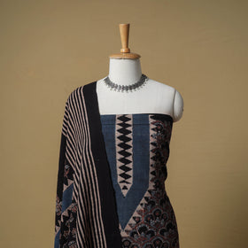 Ajrakh Hand Block Print Kala Cotton Unstitched Dress Material: Kurta with Dupatta 19