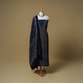 Ajrakh Hand Block Print Kala Cotton Unstitched Dress Material: Kurta with Dupatta 20
