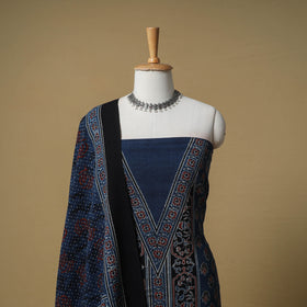 Ajrakh Hand Block Print Kala Cotton Unstitched Dress Material: Kurta with Dupatta 20