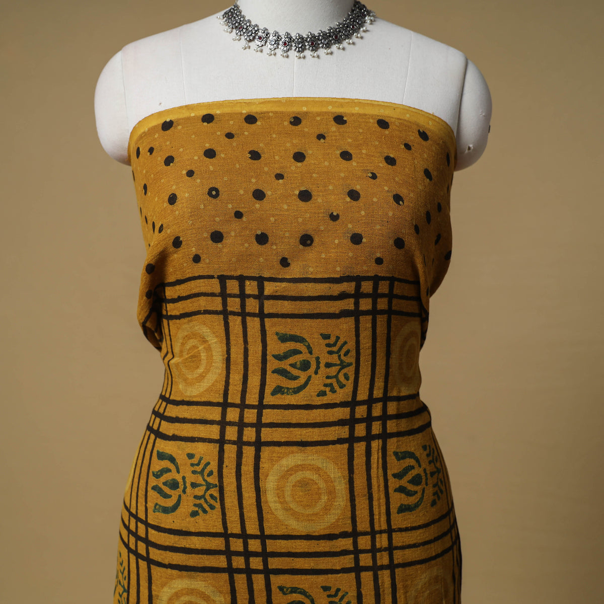 Ajrakh Hand Block Print Linen Unstitched Dress Material: Kurta with Dupatta 21