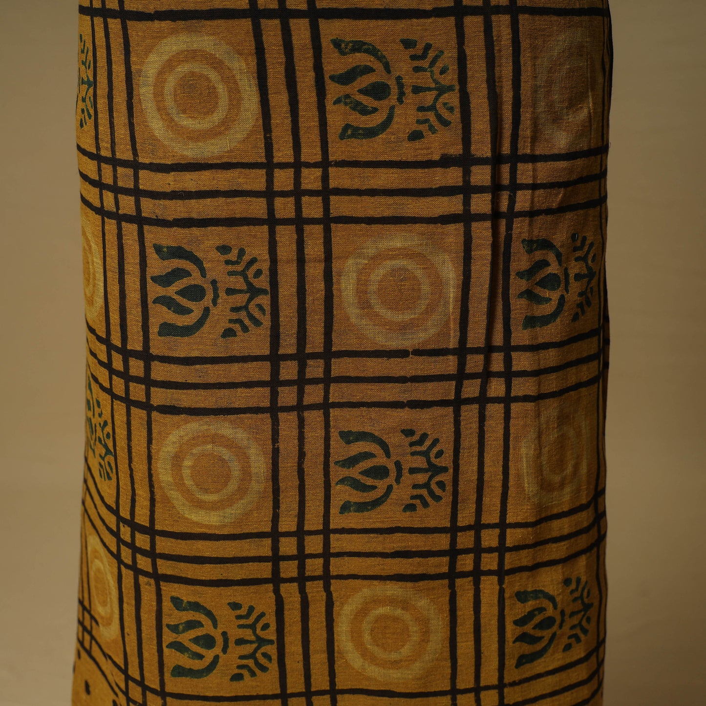 Ajrakh Hand Block Print Linen Unstitched Dress Material: Kurta with Dupatta 21