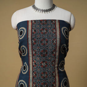 Ajrakh Hand Block Print Linen Unstitched Dress Material: Kurta with Dupatta 22