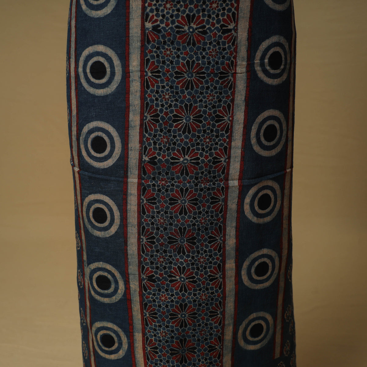 Ajrakh Hand Block Print Linen Unstitched Dress Material: Kurta with Dupatta 22