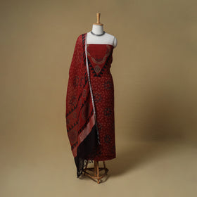 Ajrakh Hand Block Print Linen Unstitched Dress Material: Kurta with Dupatta 24