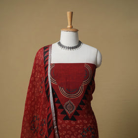 Ajrakh Hand Block Print Linen Unstitched Dress Material: Kurta with Dupatta 24