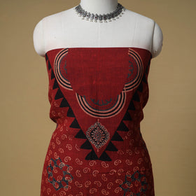 Ajrakh Hand Block Print Linen Unstitched Dress Material: Kurta with Dupatta 24