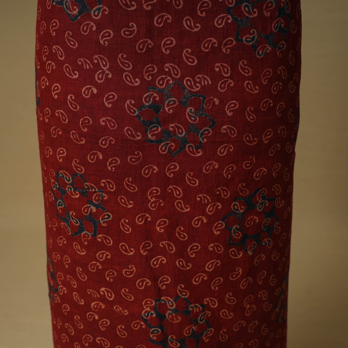 Ajrakh Hand Block Print Linen Unstitched Dress Material: Kurta with Dupatta 24