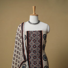 Ajrakh Hand Block Print Linen Unstitched Dress Material: Kurta with Dupatta 25