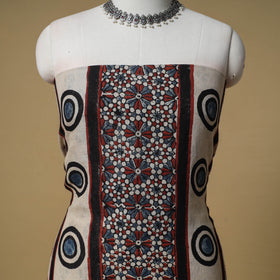 Ajrakh Hand Block Print Linen Unstitched Dress Material: Kurta with Dupatta 25