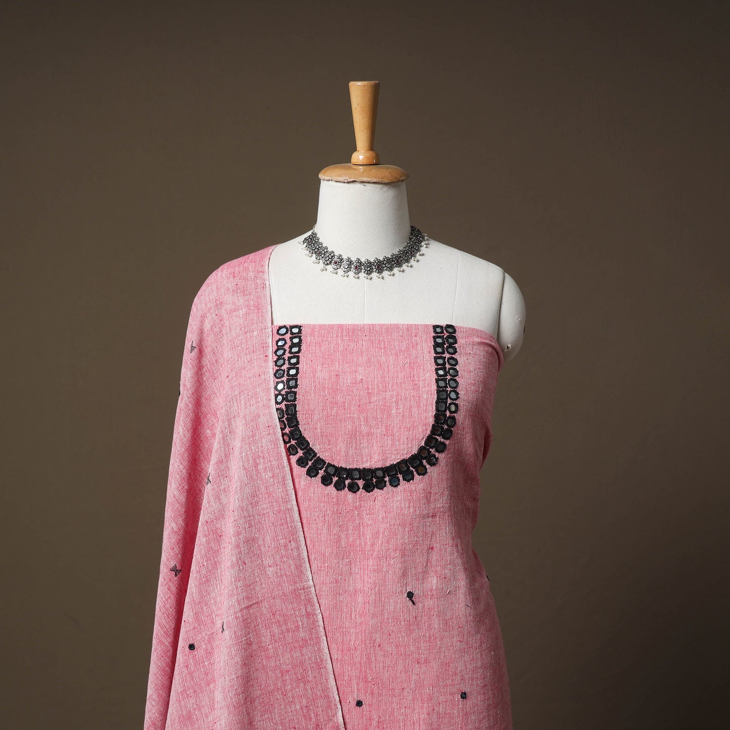 Kutch Bhujodi Handwoven Kala Cotton Unstitched Dress Material: Kurta,Bottom with Dupatta 10