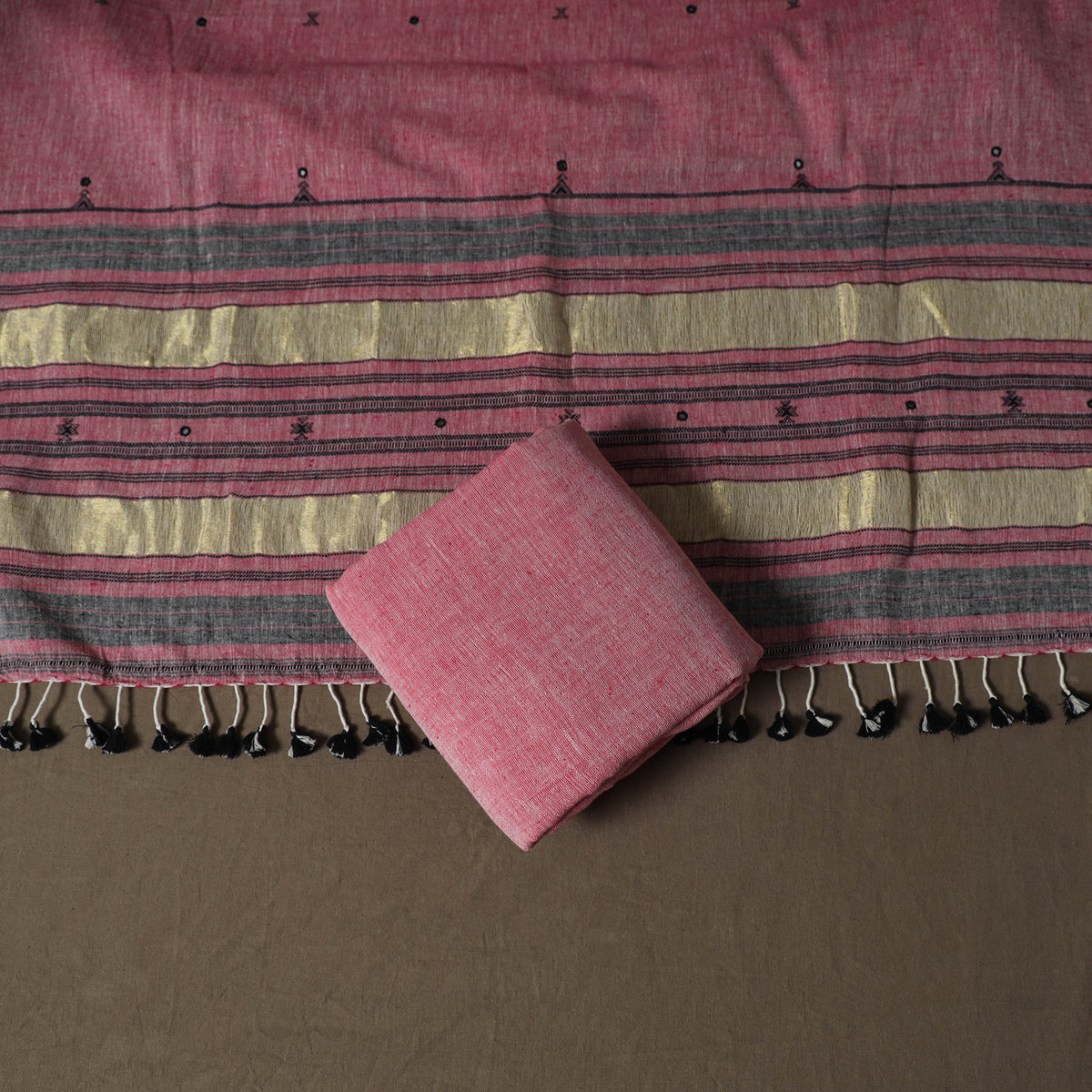 Kutch Bhujodi Handwoven Kala Cotton Unstitched Dress Material: Kurta,Bottom with Dupatta 10