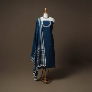 Kutch Bhujodi Handwoven Kala Cotton Unstitched Dress Material: Kurta,Bottom with Dupatta 09