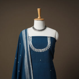 Kutch Bhujodi Handwoven Kala Cotton Unstitched Dress Material: Kurta,Bottom with Dupatta 09