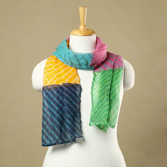 Leheriya Tie-Dye Patchwork Multicolor Kota Doria Cotton Stole 05
