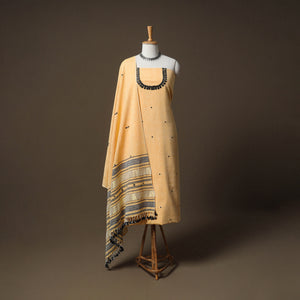 Kutch Bhujodi Handwoven Kala Cotton Unstitched Dress Material: Kurta,Bottom with Dupatta 08