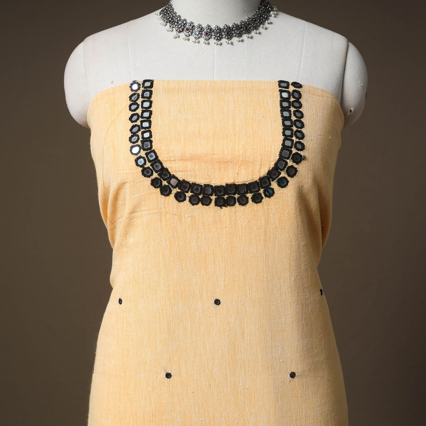 Kutch Bhujodi Handwoven Kala Cotton Unstitched Dress Material: Kurta,Bottom with Dupatta 08