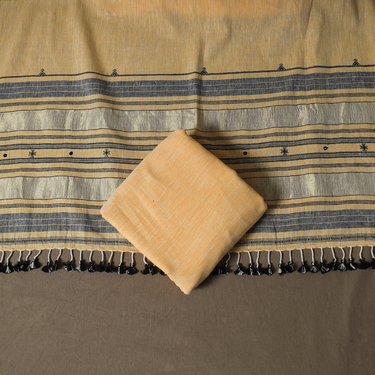Kutch Bhujodi Handwoven Kala Cotton Unstitched Dress Material: Kurta,Bottom with Dupatta 08