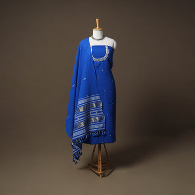 Kutch Bhujodi Handwoven Kala Cotton Unstitched Dress Material: Kurta,Bottom with Dupatta 07