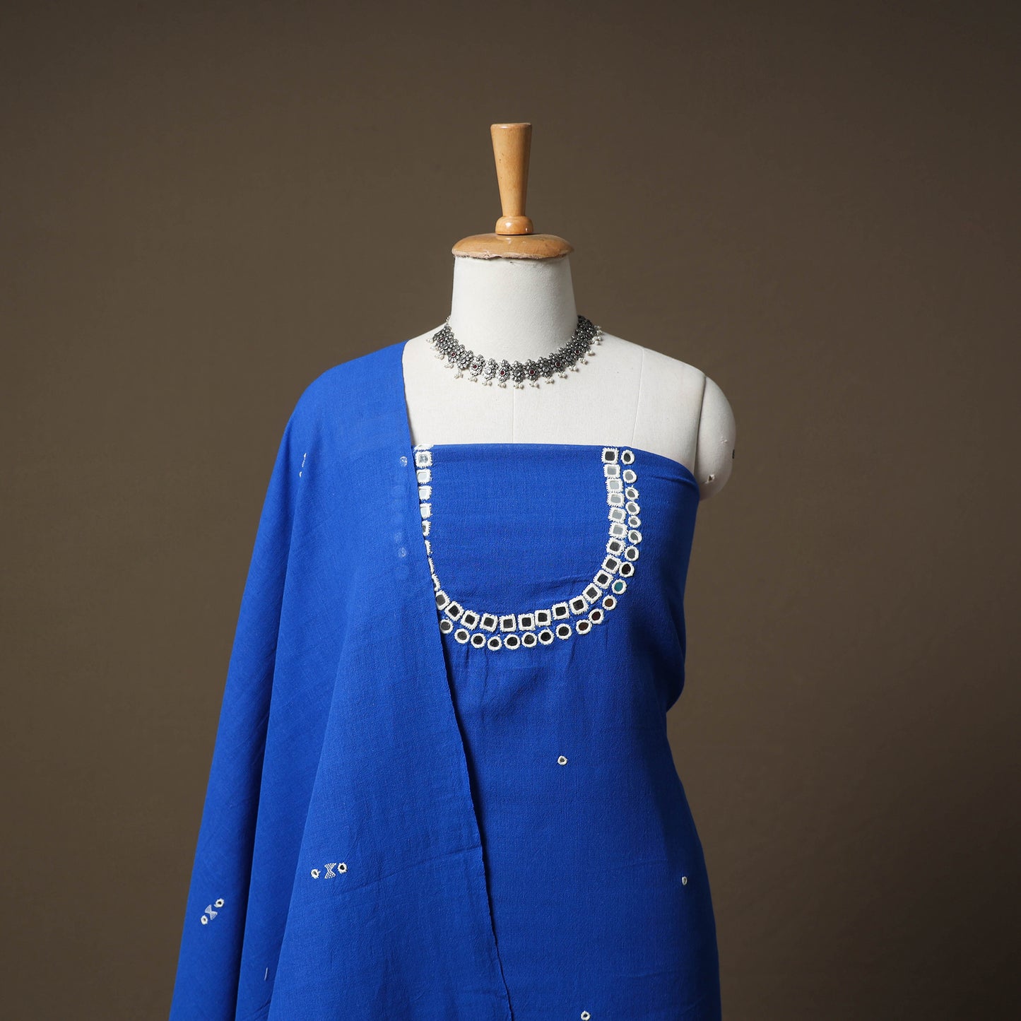 Kutch Bhujodi Handwoven Kala Cotton Unstitched Dress Material: Kurta,Bottom with Dupatta 07