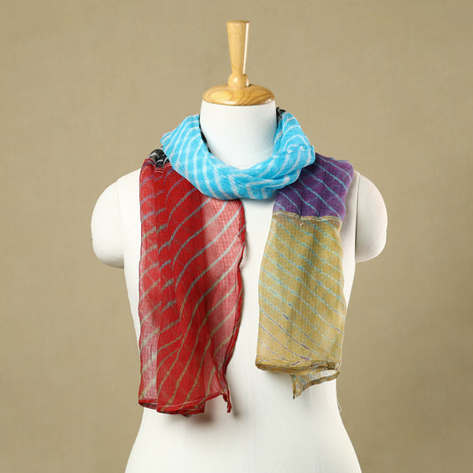 Leheriya Tie-Dye Patchwork Multicolor Kota Doria Cotton Stole 12