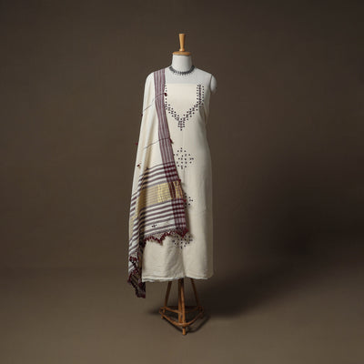 Kutch Bhujodi Handwoven Kala Cotton Unstitched Dress Material: Kurta,Bottom with Dupatta 06