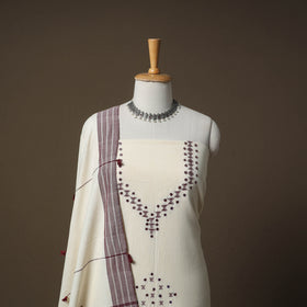 Kutch Bhujodi Handwoven Kala Cotton Unstitched Dress Material: Kurta,Bottom with Dupatta 06