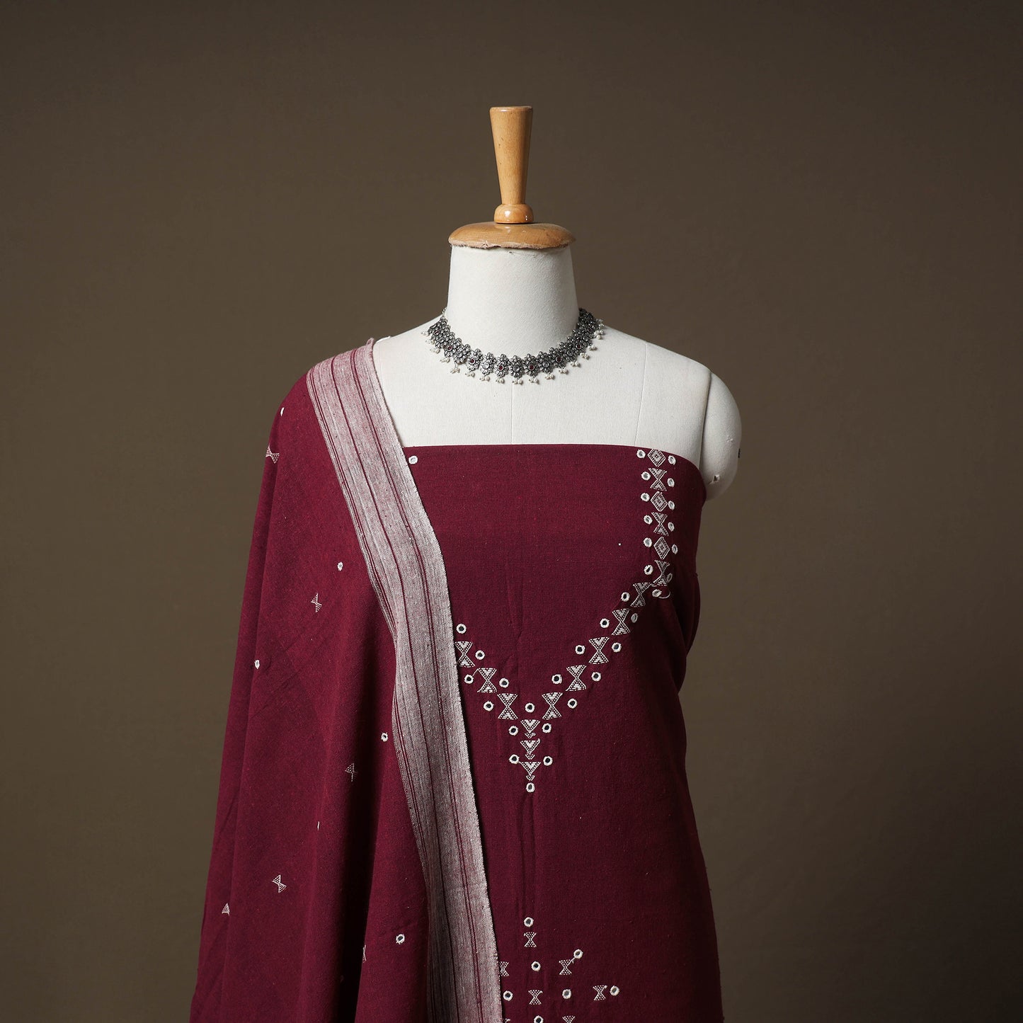 Kutch Bhujodi Handwoven Kala Cotton Unstitched Dress Material: Kurta,Bottom with Dupatta 05