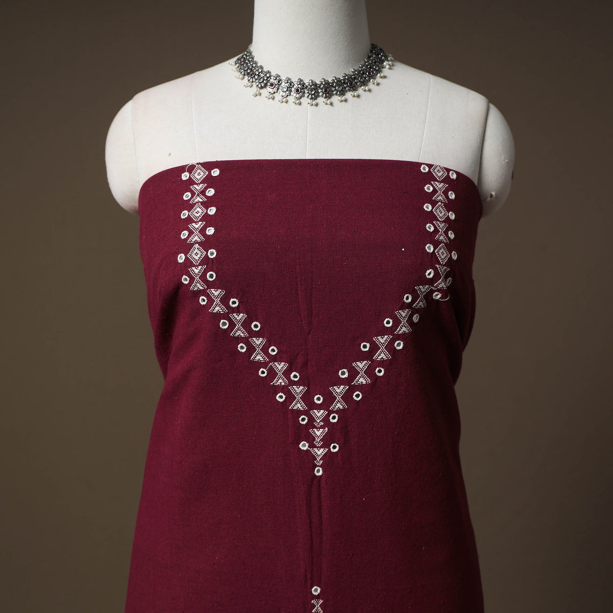 Kutch Bhujodi Handwoven Kala Cotton Unstitched Dress Material: Kurta,Bottom with Dupatta 05