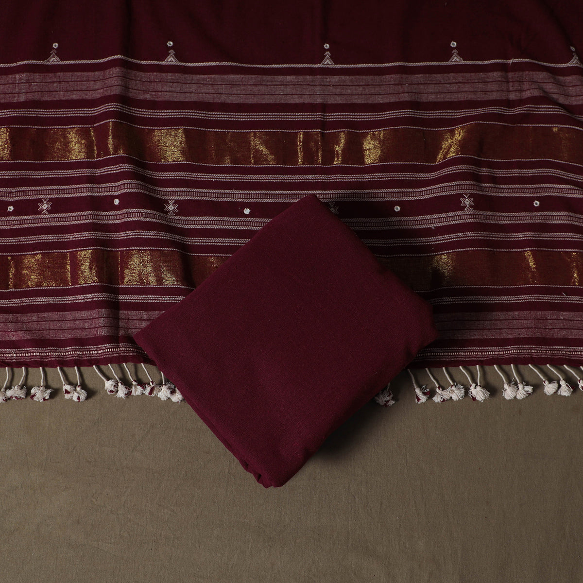 Kutch Bhujodi Handwoven Kala Cotton Unstitched Dress Material: Kurta,Bottom with Dupatta 05