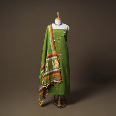 Kutch Bhujodi Handwoven Kala Cotton Unstitched Dress Material: Kurta,Bottom with Dupatta 04