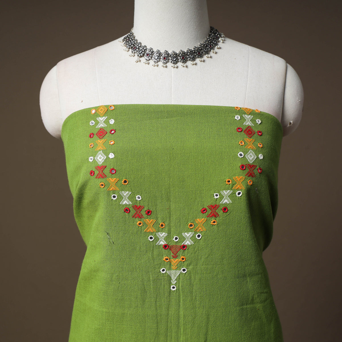 Kutch Bhujodi Handwoven Kala Cotton Unstitched Dress Material: Kurta,Bottom with Dupatta 04