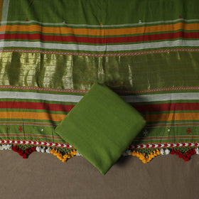 Kutch Bhujodi Handwoven Kala Cotton Unstitched Dress Material: Kurta,Bottom with Dupatta 04