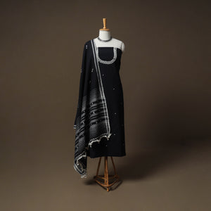 Kutch Bhujodi Handwoven Kala Cotton Unstitched Dress Material: Kurta,Bottom with Dupatta 03
