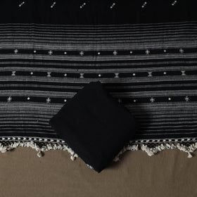 Kutch Bhujodi Handwoven Kala Cotton Unstitched Dress Material: Kurta,Bottom with Dupatta 03