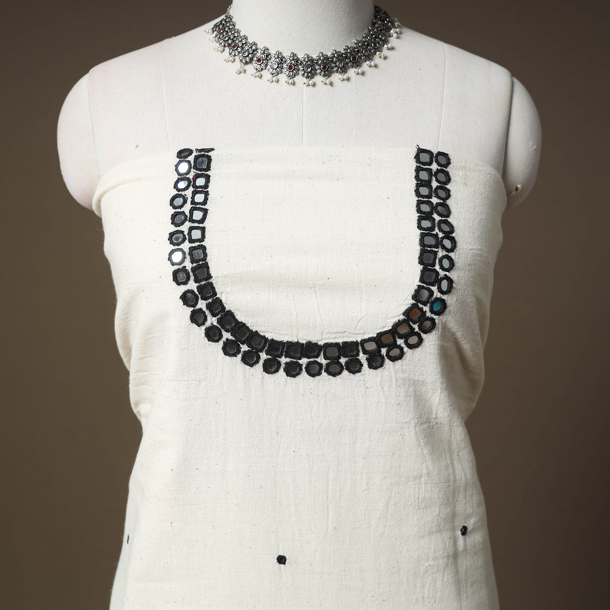 Kutch Bhujodi Handwoven Kala Cotton Unstitched Dress Material: Kurta,Bottom with Dupatta 02