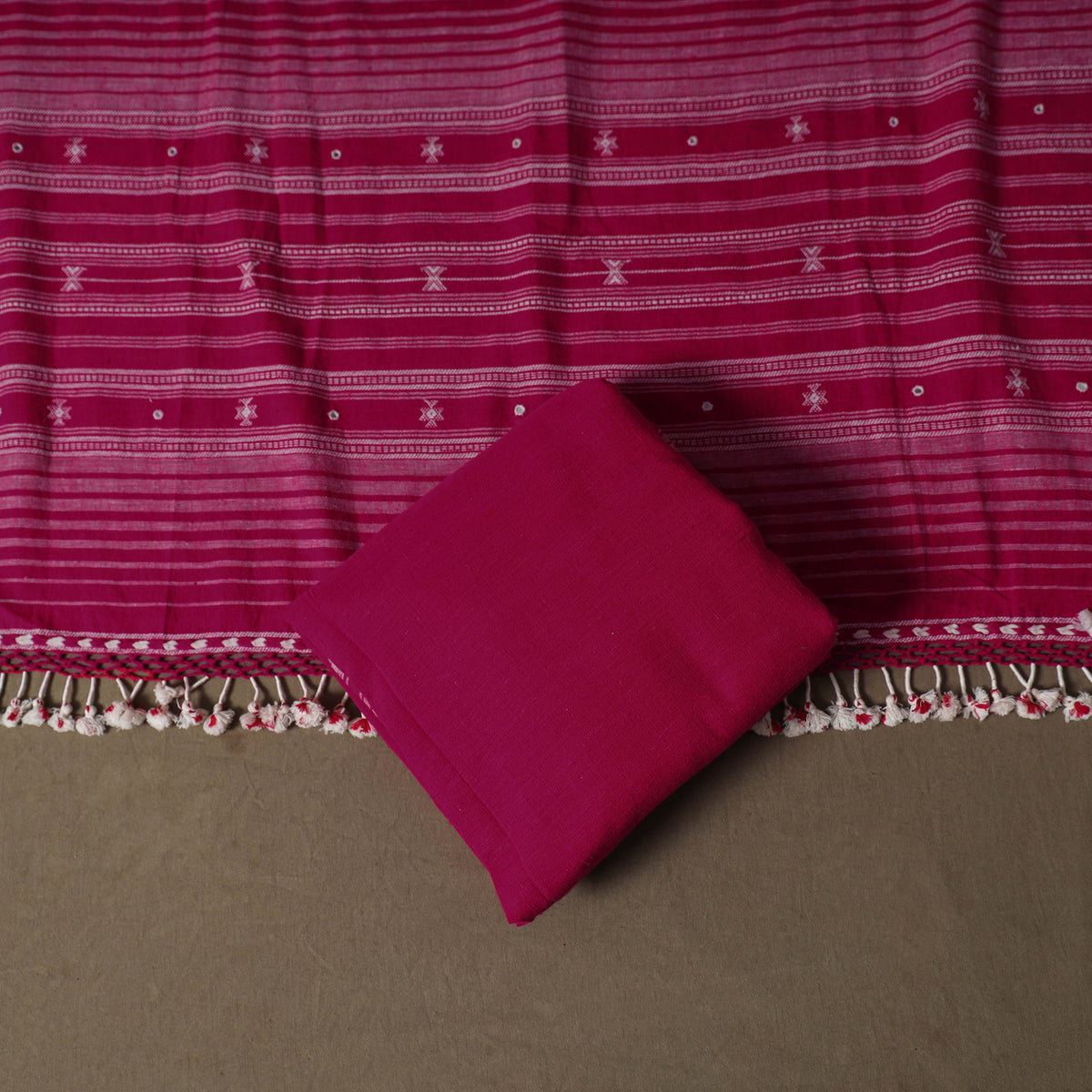 Kutch Bhujodi Handwoven Kala Cotton Unstitched Dress Material: Kurta,Bottom with Dupatta 01